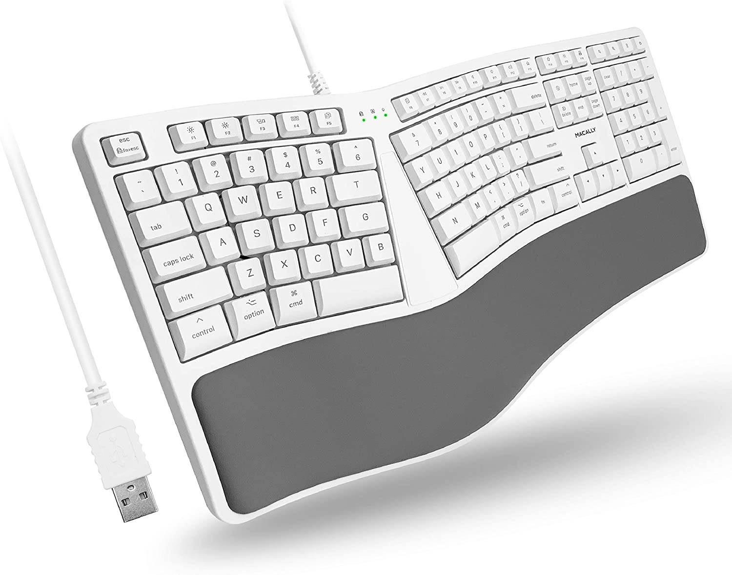 Macally Mac Wired Keyboard with Wrist Rest - Natural and Comfortable Typing - Split Ergonomic Keyboard for Mac with 110 Keys, 21 OSX Shortcuts, and 5ft USB-A Cable - Mac USB Keyboard Ergonomic Design