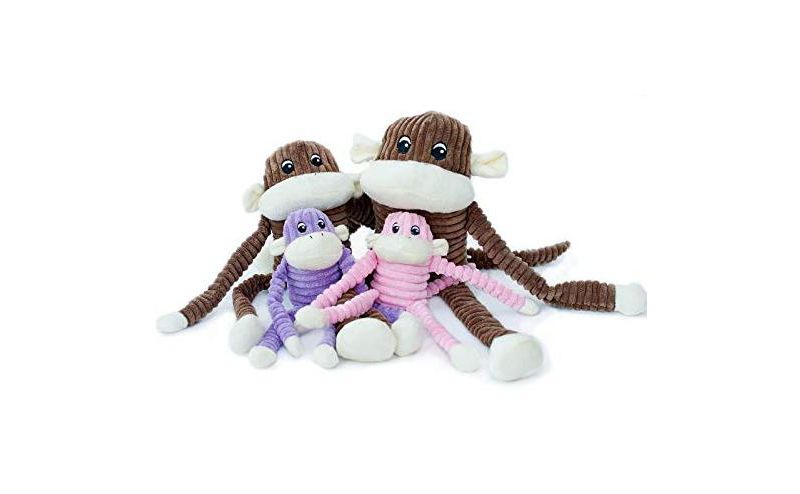 ZippyPaws - Spencer The Crinkle Monkey Dog Toy, Squeaker and Crinkle Plush Toy - Brown, X-Large