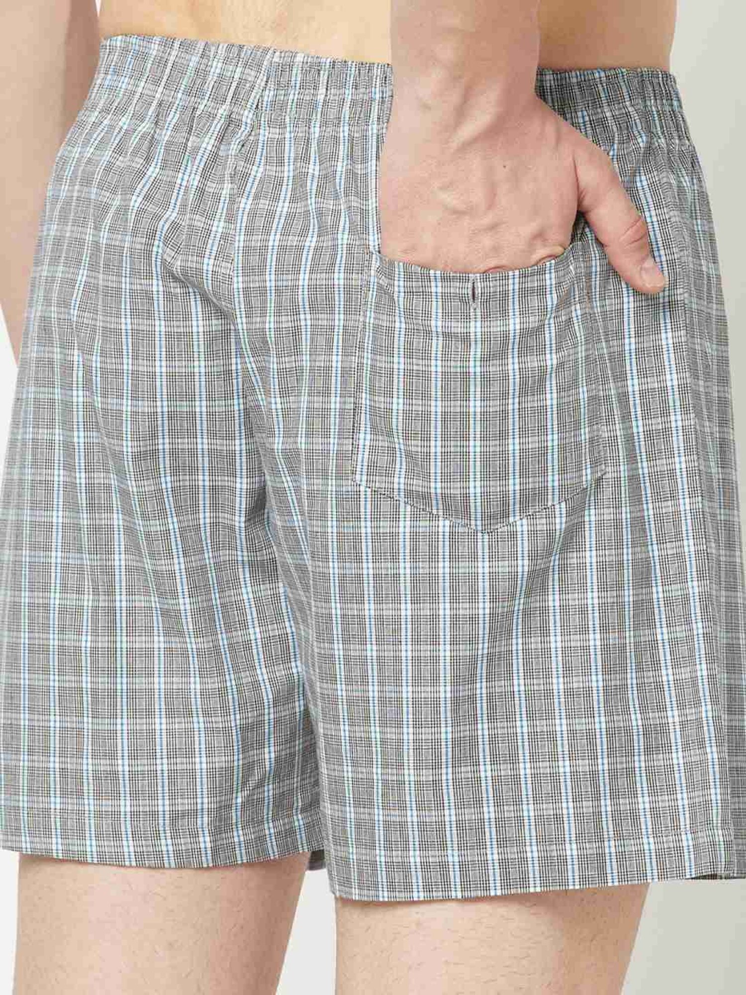 The Daily Outfits Green & Grey Cotton Regular Fit Checks Boxers - Pack Of 3