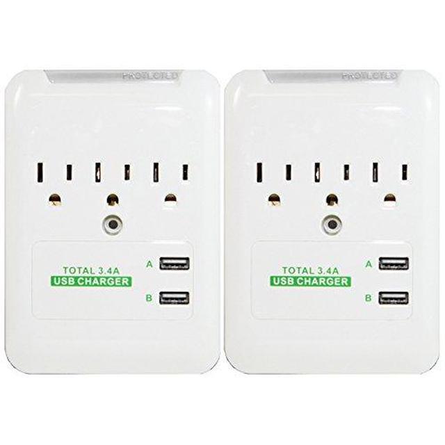 RND Wall Power Station Includes 3 AC Plugs and 2 USB Ports (3.4A Total) with Surge Protection for iPhone iPad Samsung Galaxy LG HTC Moto and All USB Compatible Devices (2-Pack)