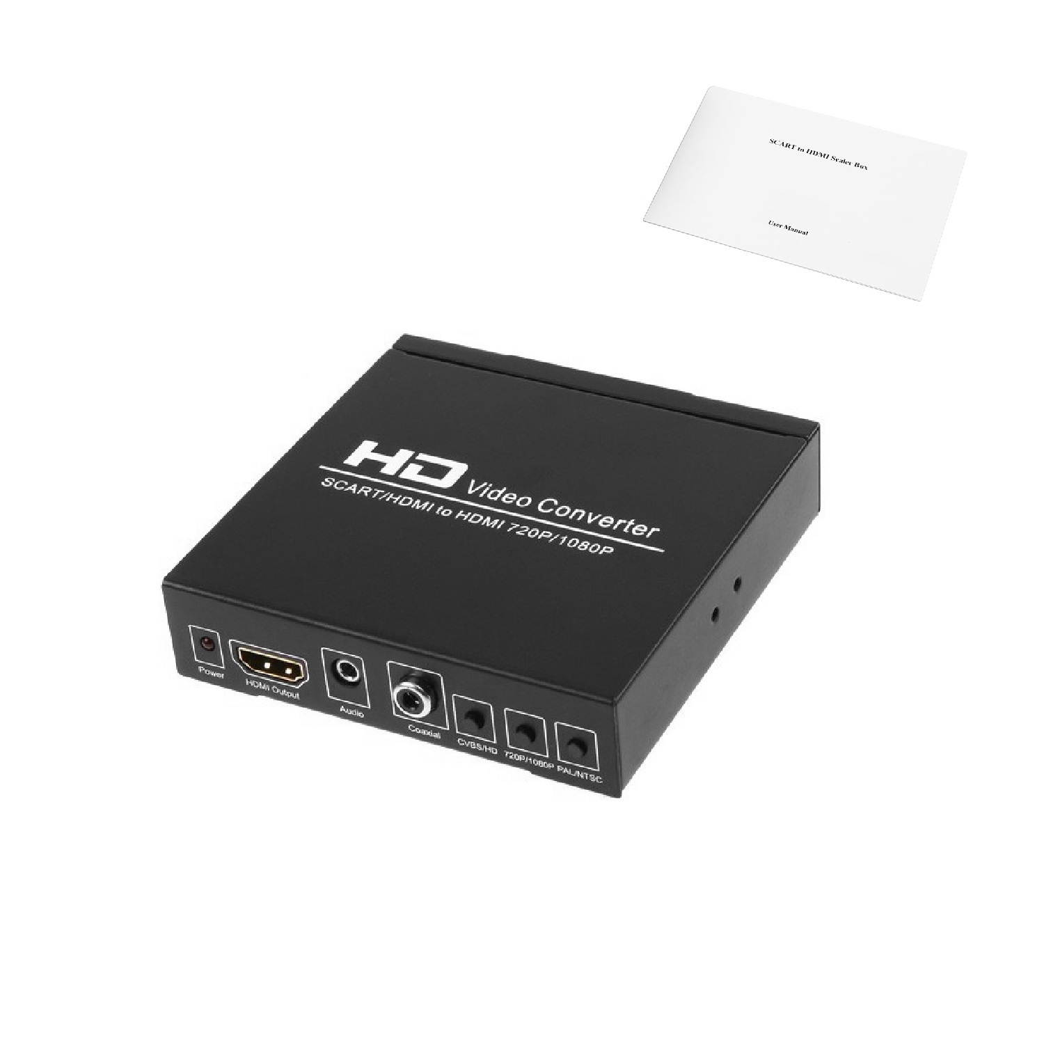 SCART to HDMI Converter Video Audio Adapter Box with SCART/HD Switch, PAL/NTSC Video Scaler,  1080P/720P Upscaler Support HDMI Connector Output, 3.5mm AUX Jack and Coaxial Audio Output