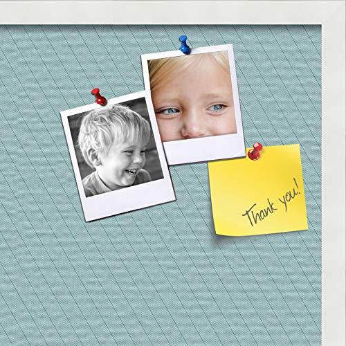 PinPix pin Cork Bulletin Board Made from Canvas, Lux Stripes Aqua 24x20 Inches (Completed Size) and Framed in Satin White Frame (PinPix-1672-24x20_FRBW26074)