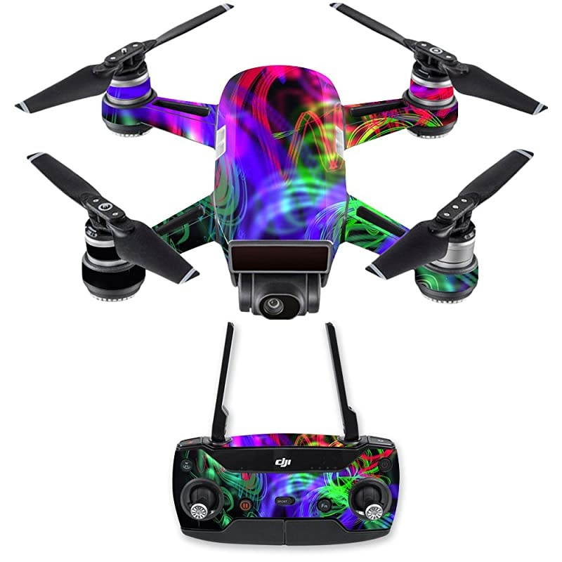 Skin Compatible with DJI Spark Drone amp Controller Neon Splatter | Protective Durable and Unique Vinyl Decal wrap Cover | Easy to Apply Remove and Change Styles | Made in The USA