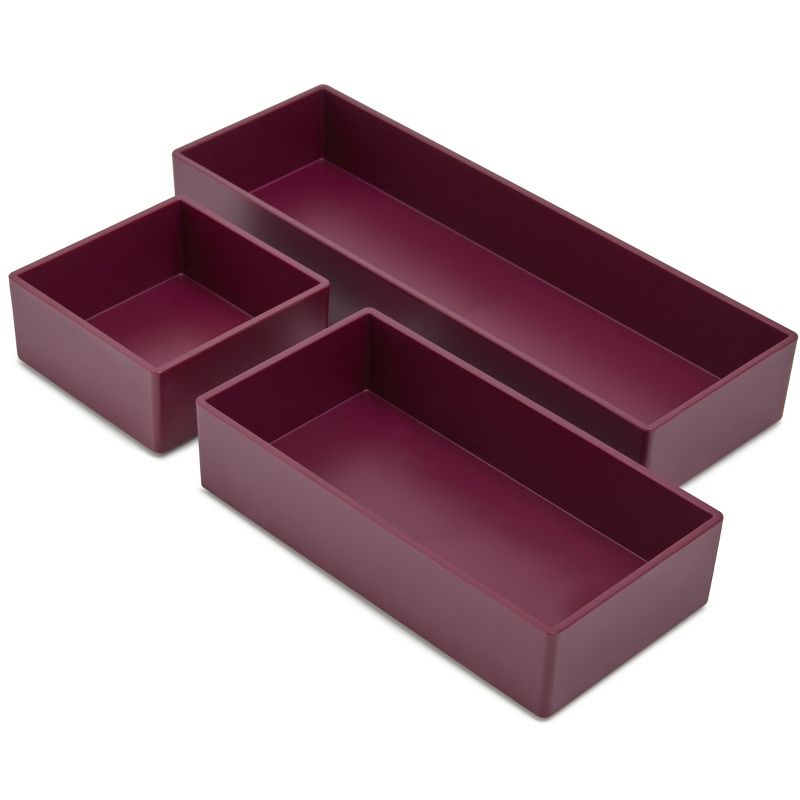TRU RED 3 Piece Plastic Drawer Organizer, Purple TR55298 
