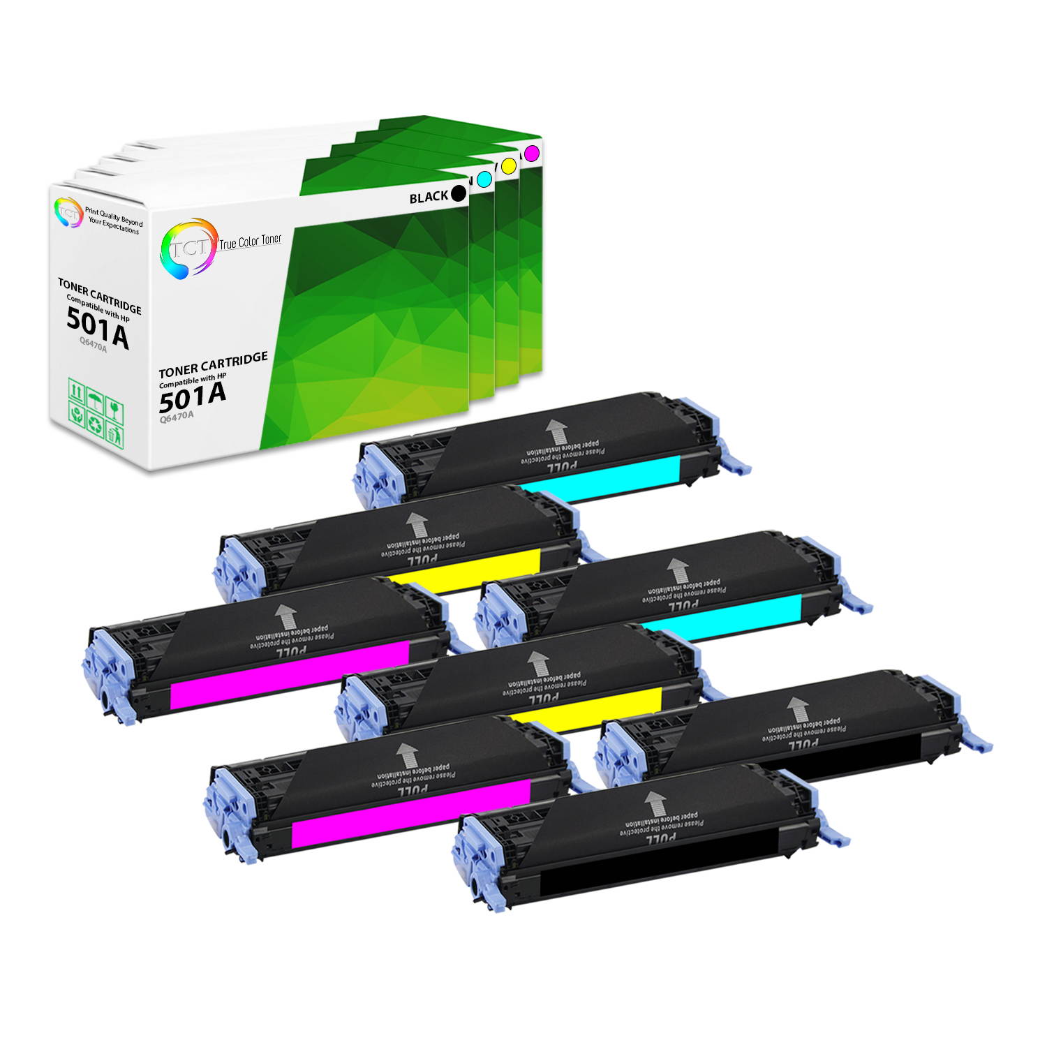 TCT Premium Compatible Toner Cartridge Replacement for HP 501A 503A Q6470A Q7581A Q7582A Q7583A works with HP Color LaserJet 3800DN 3800DTN, CP3505 Printers (Black, Cyan, Magenta, Yellow) - 5 Pack