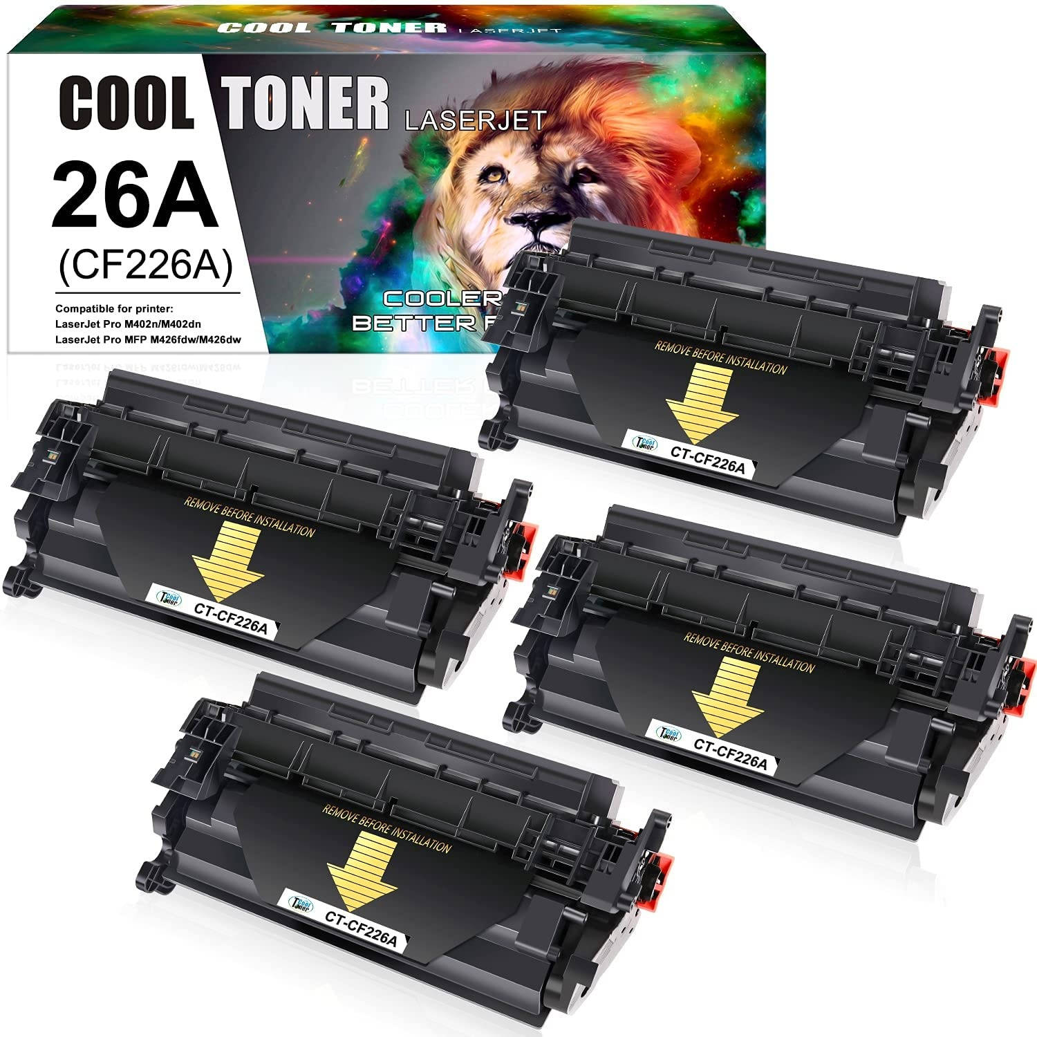 Cool Toner Compatible Toner Cartridge Replacement for HP 26A CF226A 26X CF226X Laser Jet Pro MFP M426fdw M402n M402dn M402dw M426fdn M426dw M402 M402d 402n M426 Printer Toner Ink (Black, 4-Pack)
