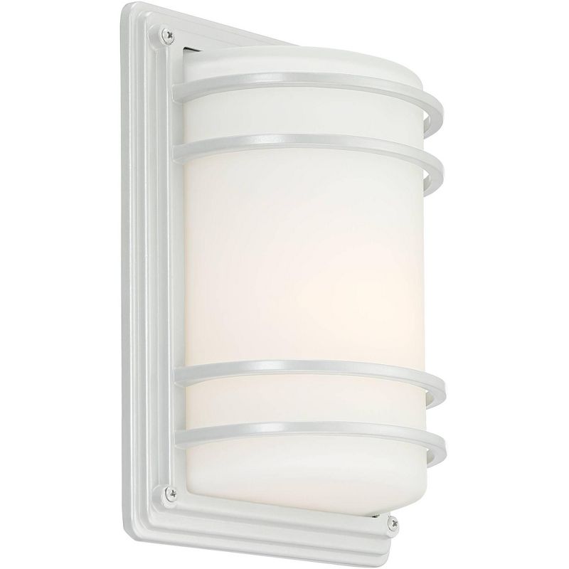 John Timberland Modern Industrial Outdoor Wall Sconce Fixture Silver 11" Opal Etched Glass for Exterior House Porch Patio Deck