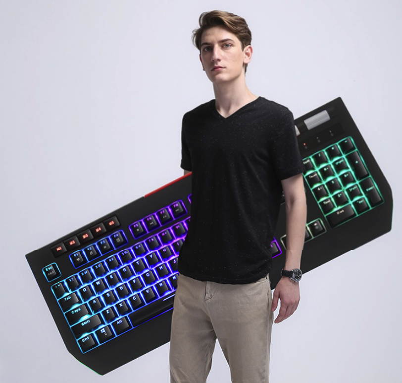 A-jazz AK525  Ergonomic Design, Cool Exterior USB  Wired Brown Mechanical RGB Gaming Keyboard - Black