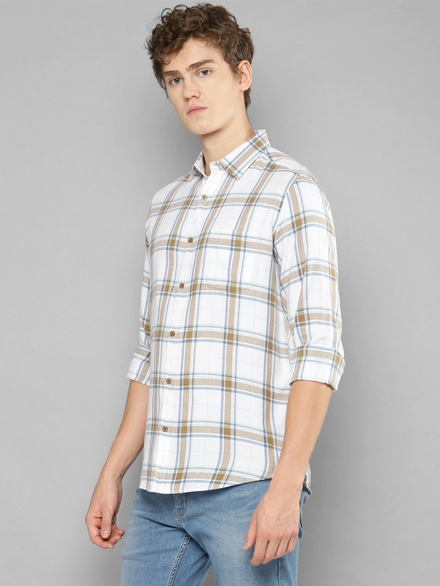 Allen cooper White Regular Fit Check Cotton Shirt