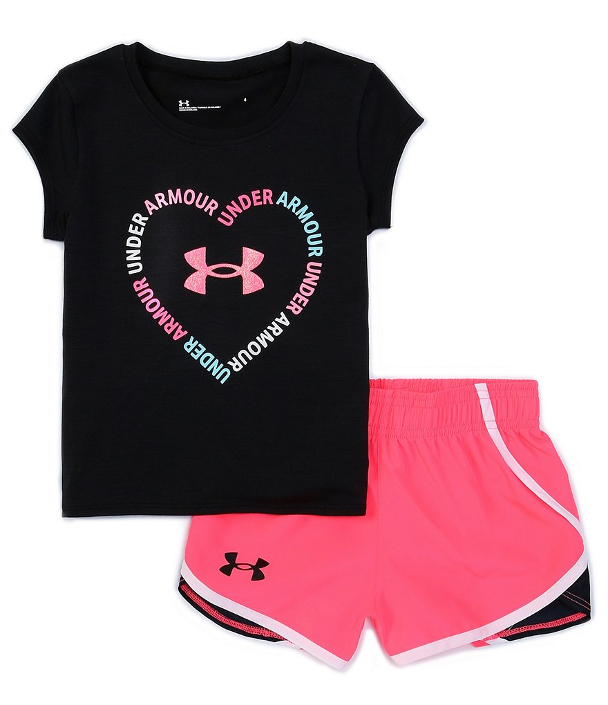 Under Armour Little Girls 2T-6X Short-Sleeve Wordmark Heart Tee & Shorts Set
