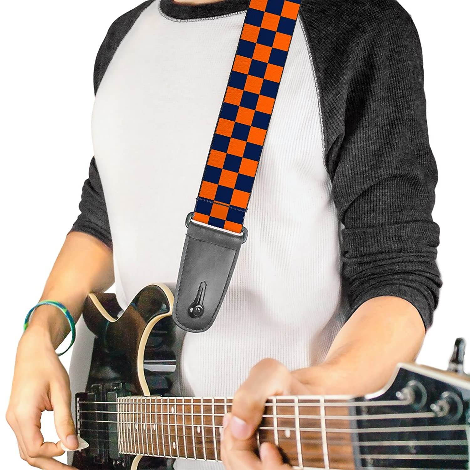 Guitar Strap Checker Orange Blue 2 Inches Wide