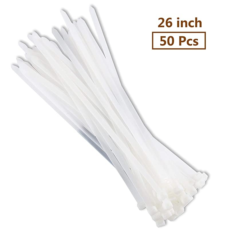 26 Inch Industrial Zip Ties by , Extra Long White Heavy Duty Nylon Cable Ties, 175 LB Tensile Strength, White (50 Packs)