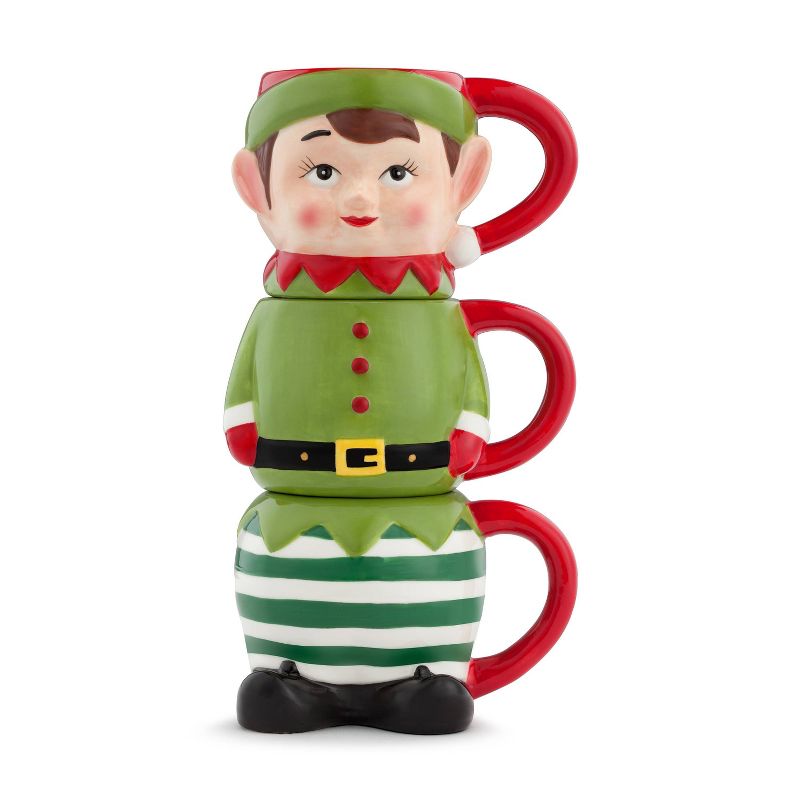 12oz 3pk Ceramic Elf Stacking Mugs - Mr. Christmas