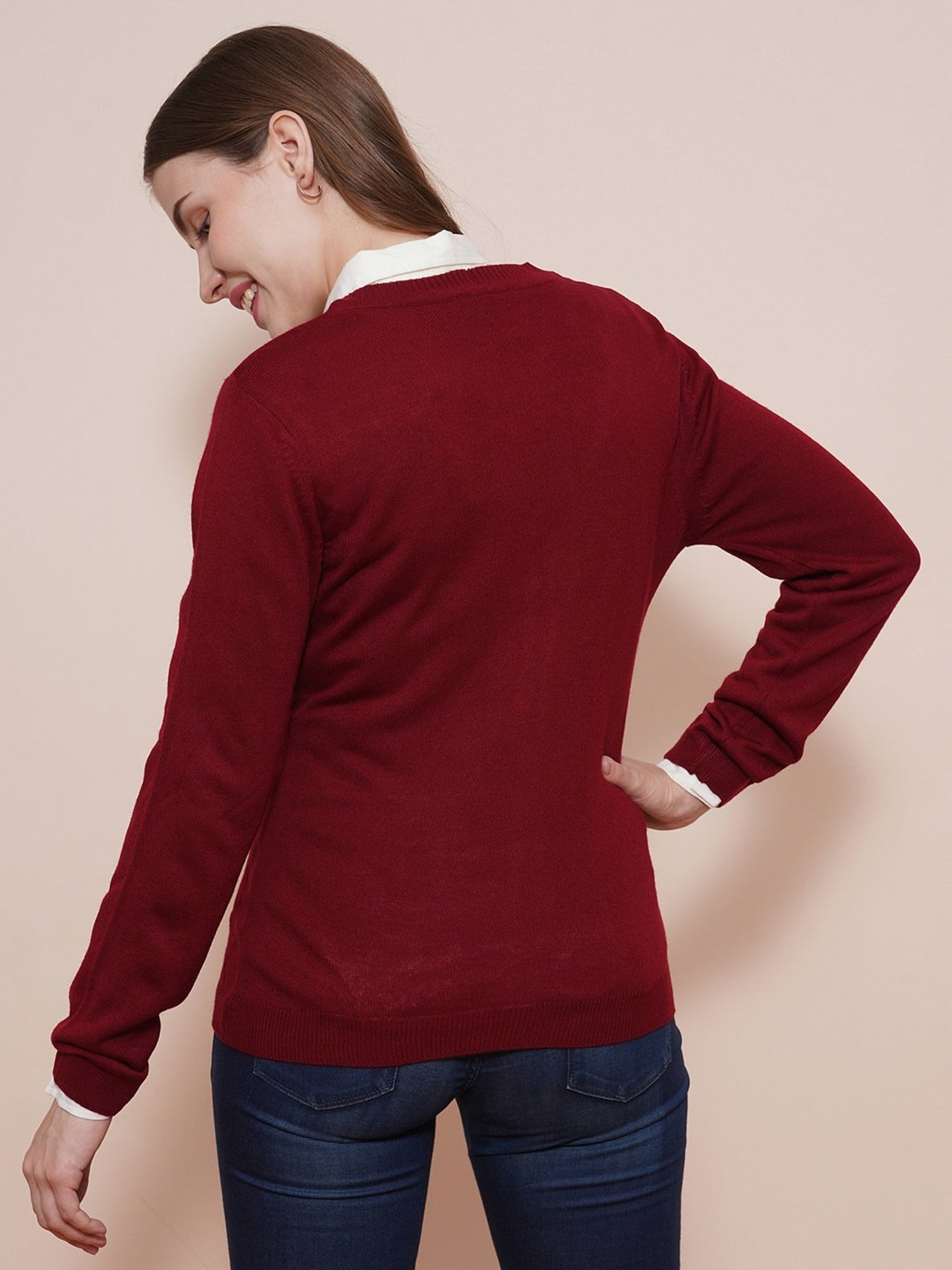 Globus Maroon Printed Sweater