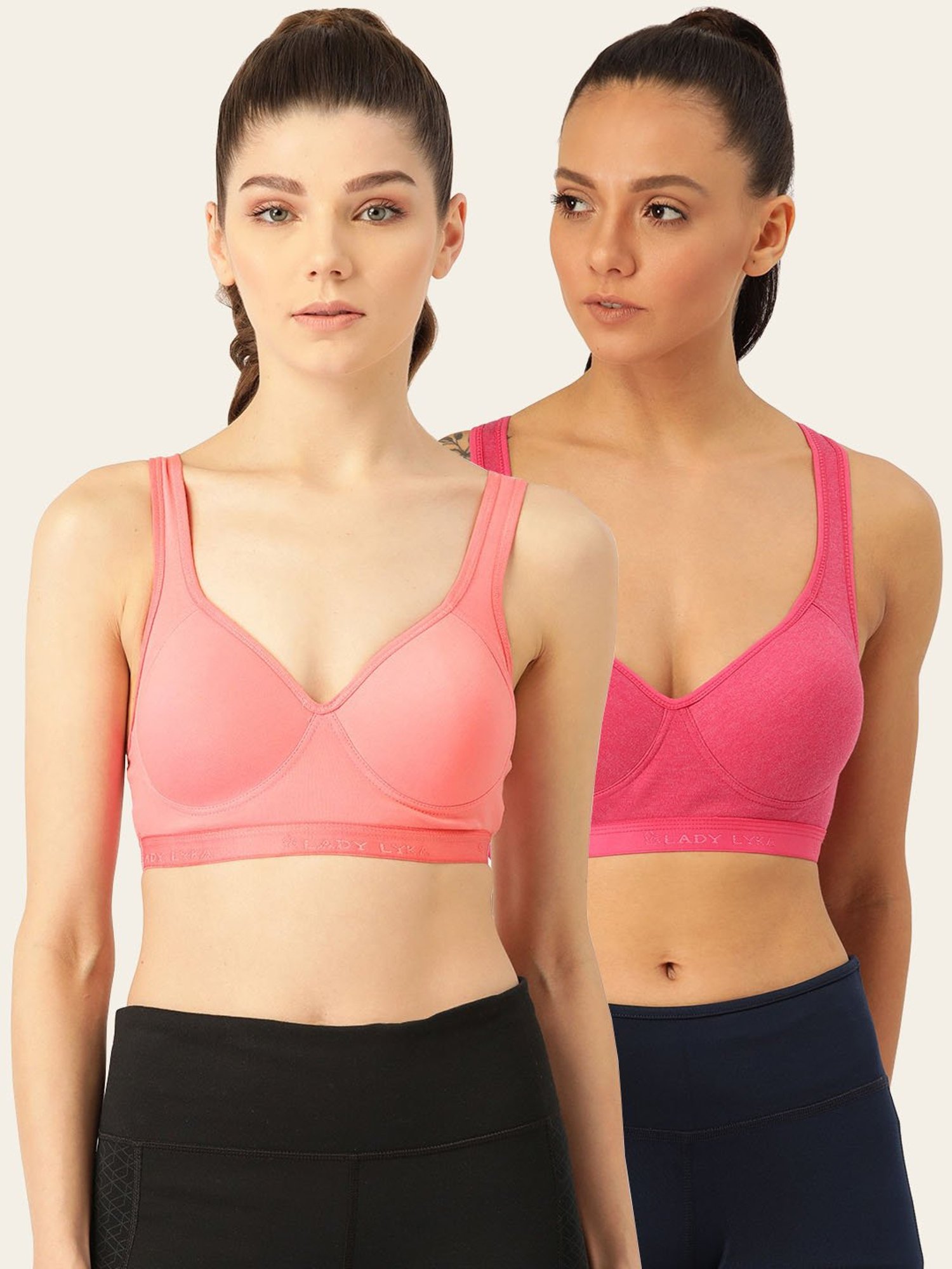 Lady Lyka Multicolor Non Wired Padded Sports Bra (Pack of 2)