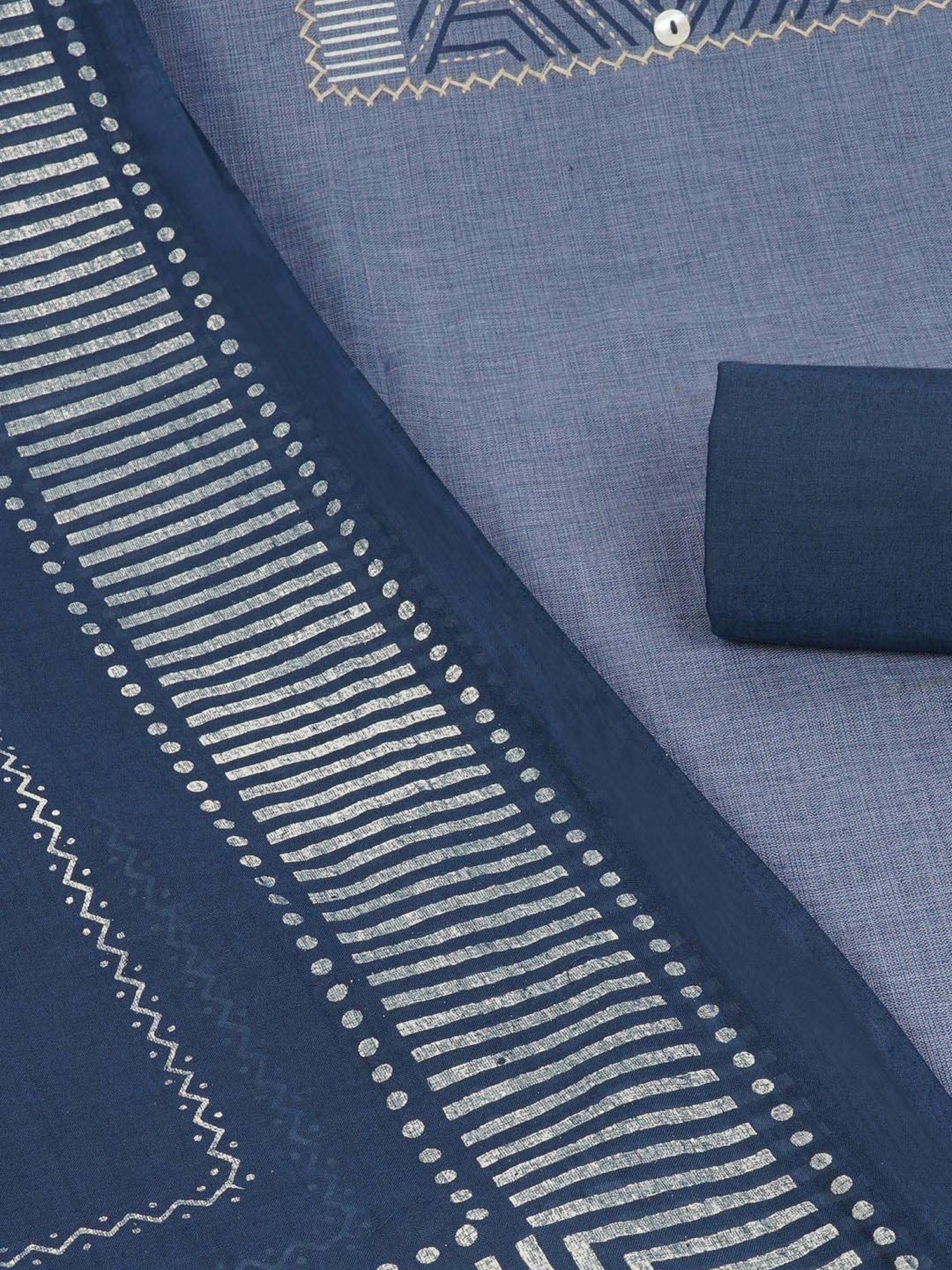 Kami Kubi Blue Cotton Embroidered Unstitched Dress Material