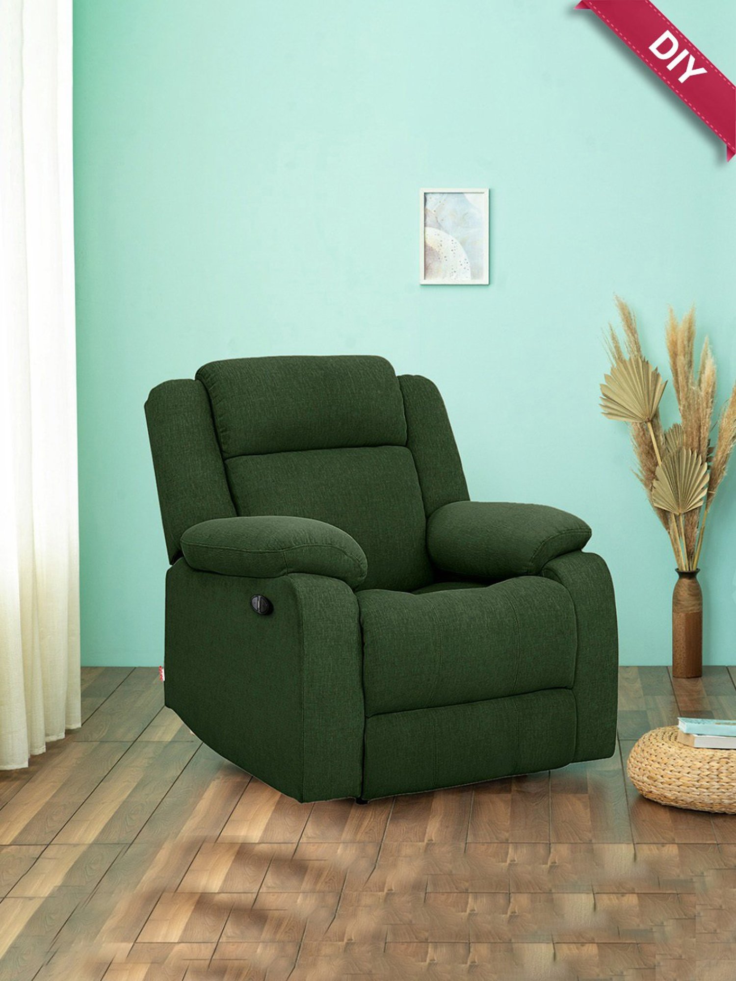 Duroflex Avalon Green Wood E - Motorized Electric Powered Single Seater Recliner with USB Port