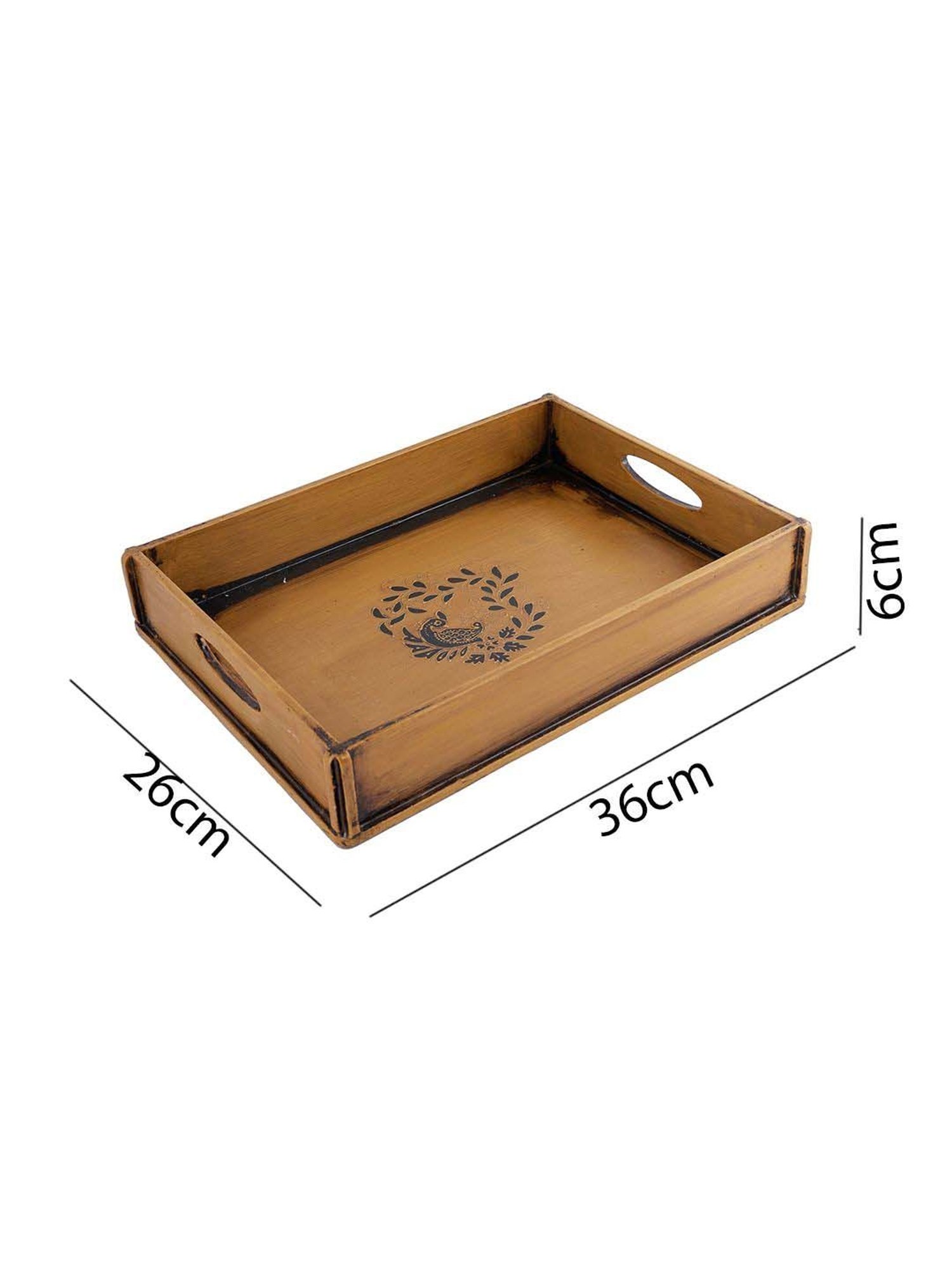 Aapno Rajasthan Brown & White Wooden Serving Tray - Set of 2