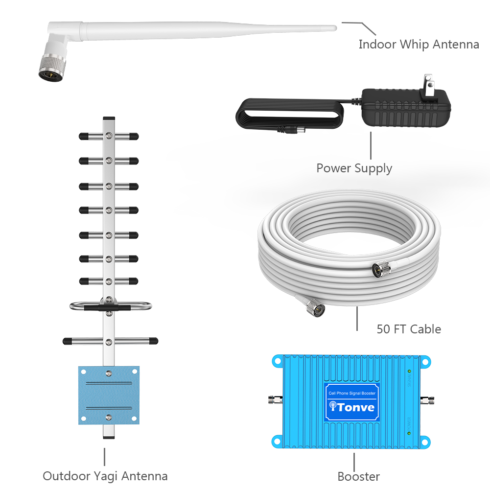 Cell Phone Signal Booster for Home and Office - Band2 1900MHz Mobile Cellular Repeater Boosts 2G 3G 4G Data and Volte for Multiple Users Up to 2,000Sq Ft. with High Gain Whip/Yagi Antennas