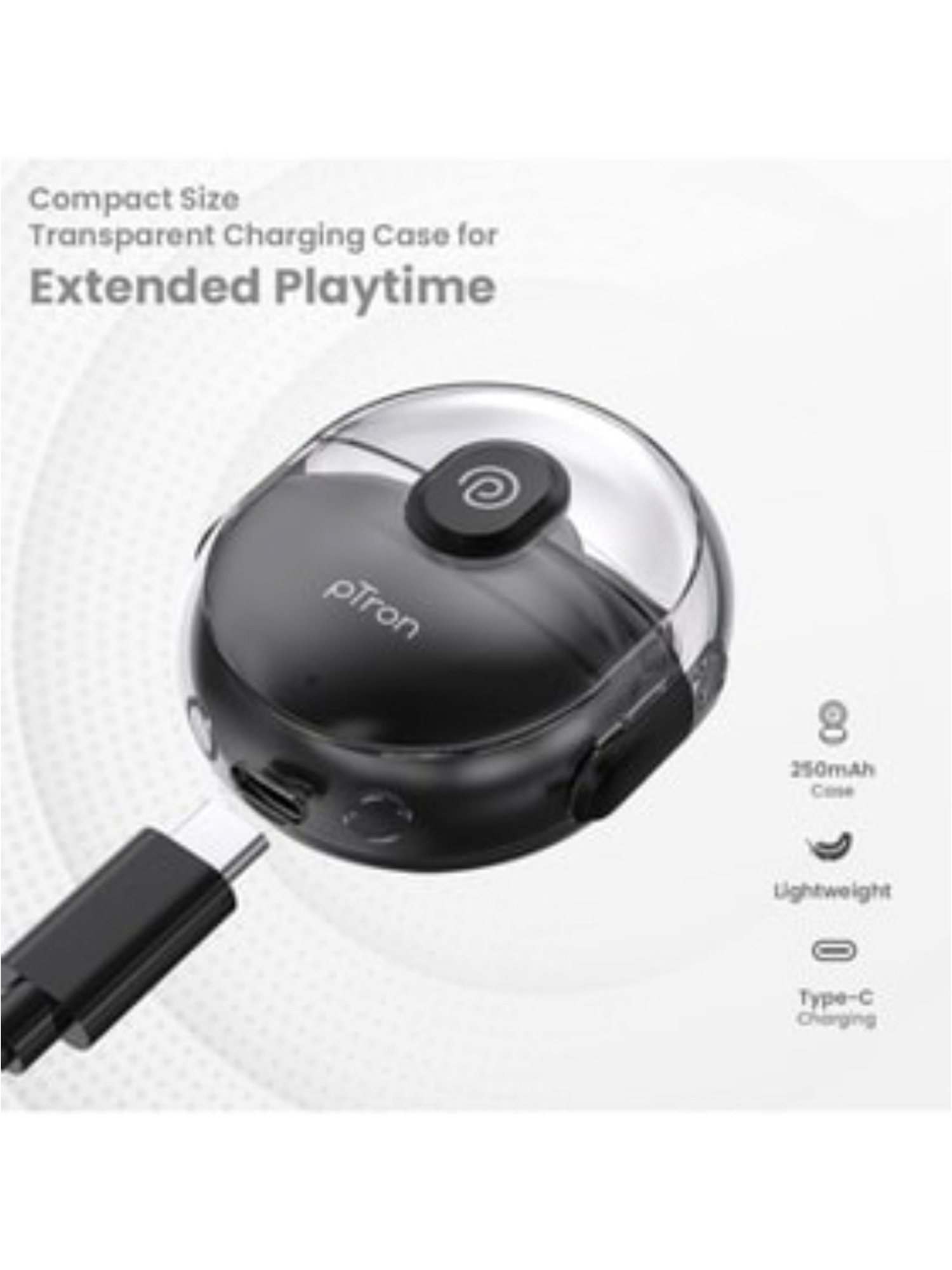 PTron Bassbuds Fute Wireless Bluetooth 5.1 Earbuds, 25 Hours Playtime, Type-C Charging (Black)