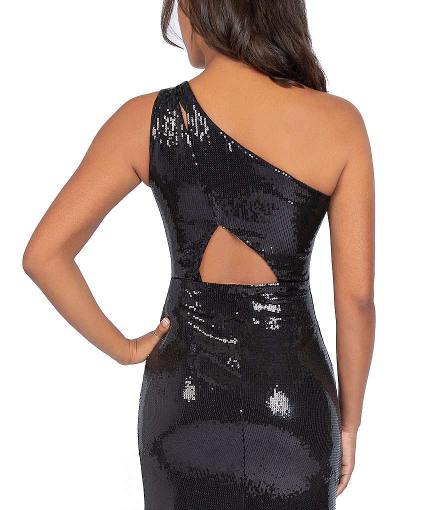 B. Darlin One-Shoulder Sequin Long Dress