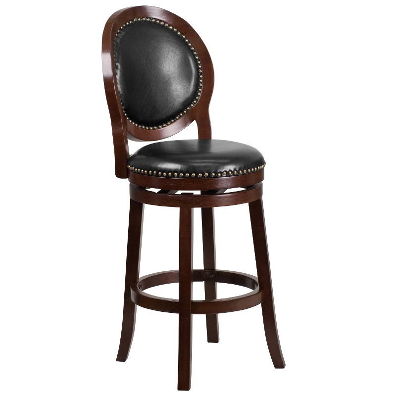 Emma and Oliver 30"H Cappuccino Wood Oval Back Barstool with Black Swivel Seat