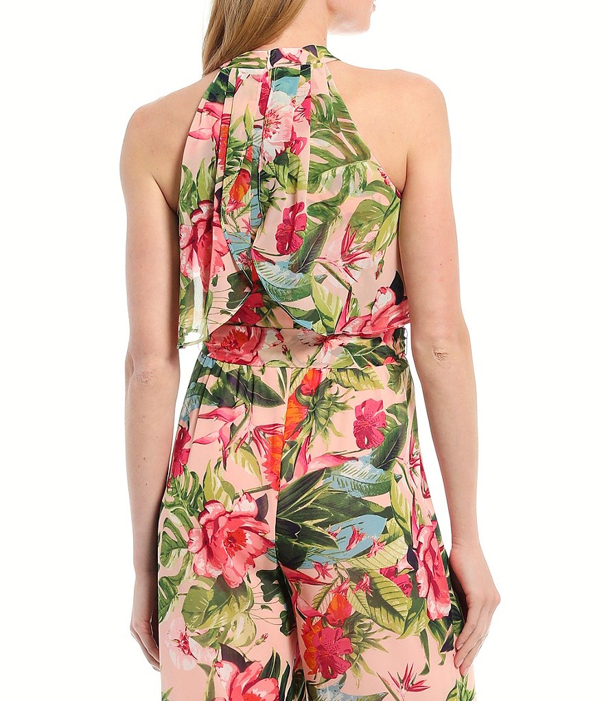 Eliza J Floral Chiffon Sleeveless Tiered Popover Jumpsuit