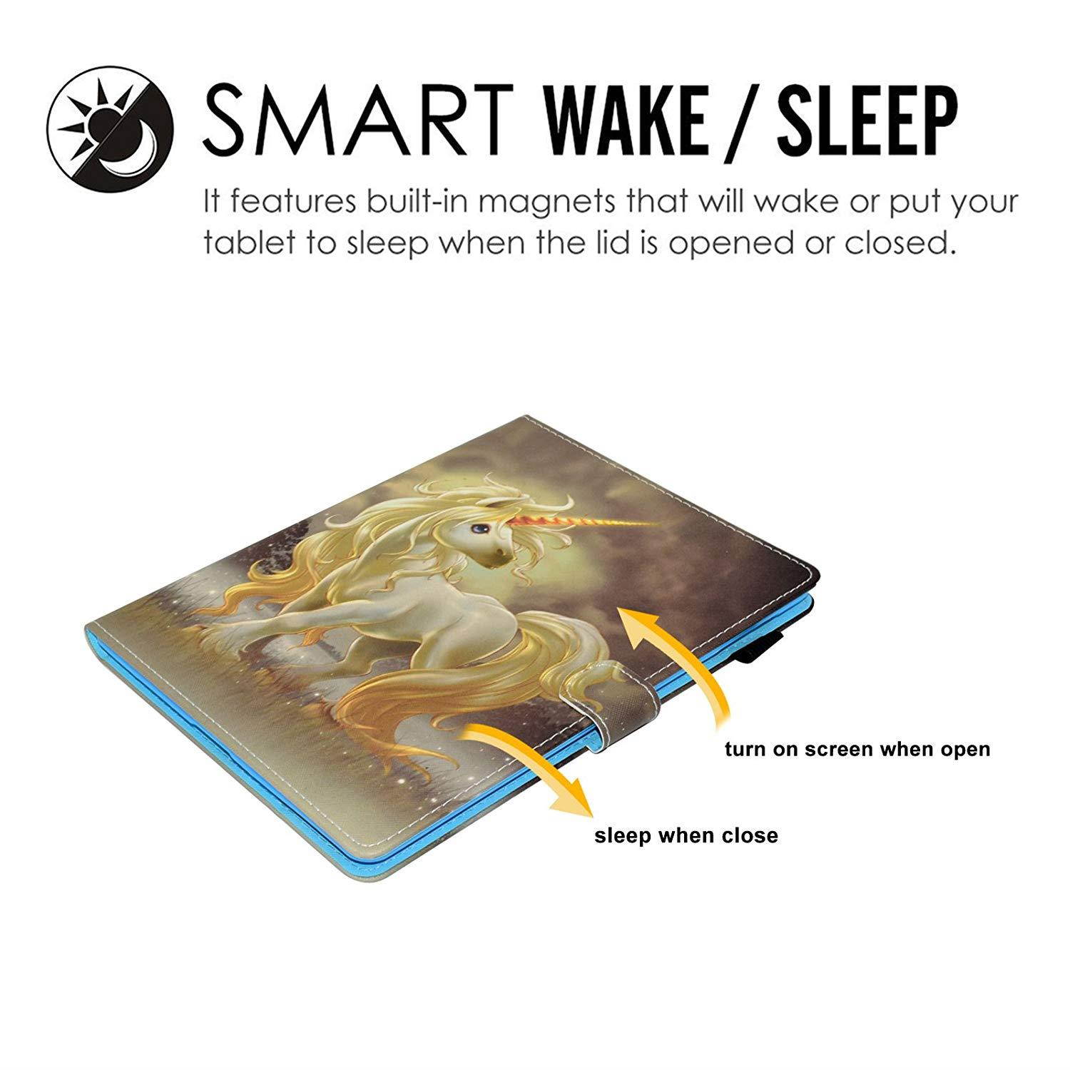 iPad 2/3/4 Case, Casii Colorful Premium Leather Case Folding Multiple Viewing Stand Folio Wallet Cover with Auto Sleep/Wake Feature for Apple 9.7-Inch iPad 2nd 3rd 4th Generation - Golden Unicorn