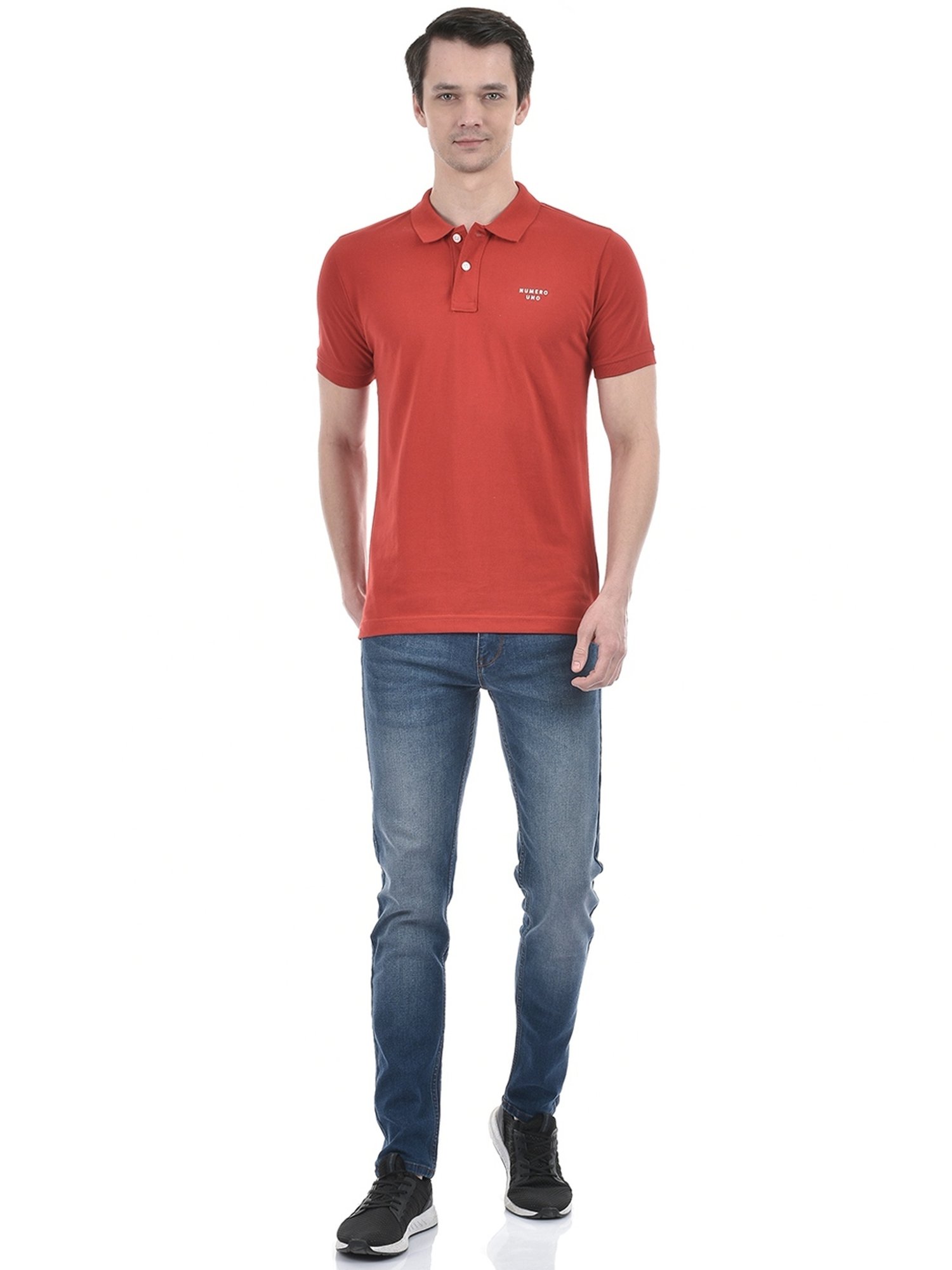 Numero Uno Cherry Red Cotton Slim Fit Polo T-Shirt