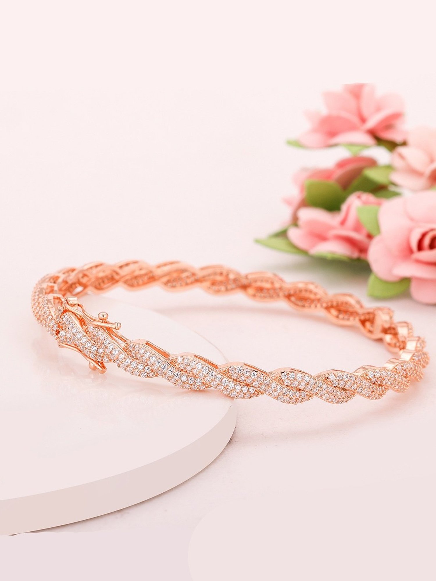GIVA 92.5 Sterling Silver Rose Gold Spiral Splendour Bangle
