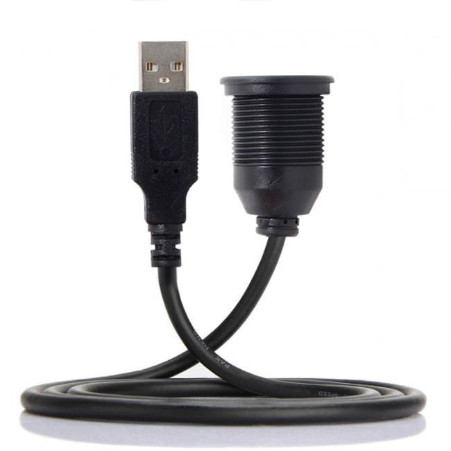 Cablecc 1m Waterproof Single USB 2.0 Extension AUX Flush Mount Car Mount Extension Cable for Dashboard Panel