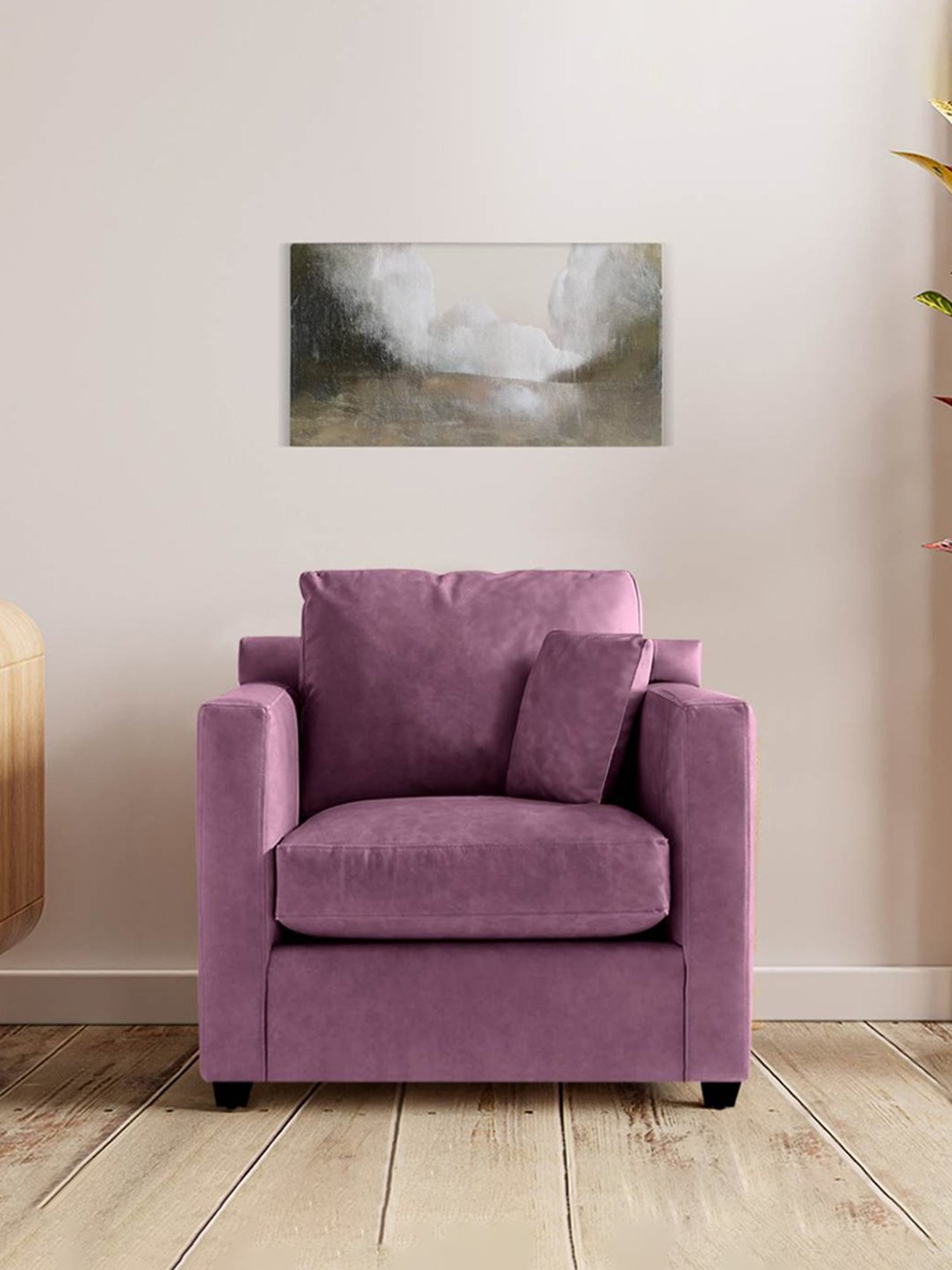 Trevi Olive Purple Leather & Neem Wood 1 Seater Sofa