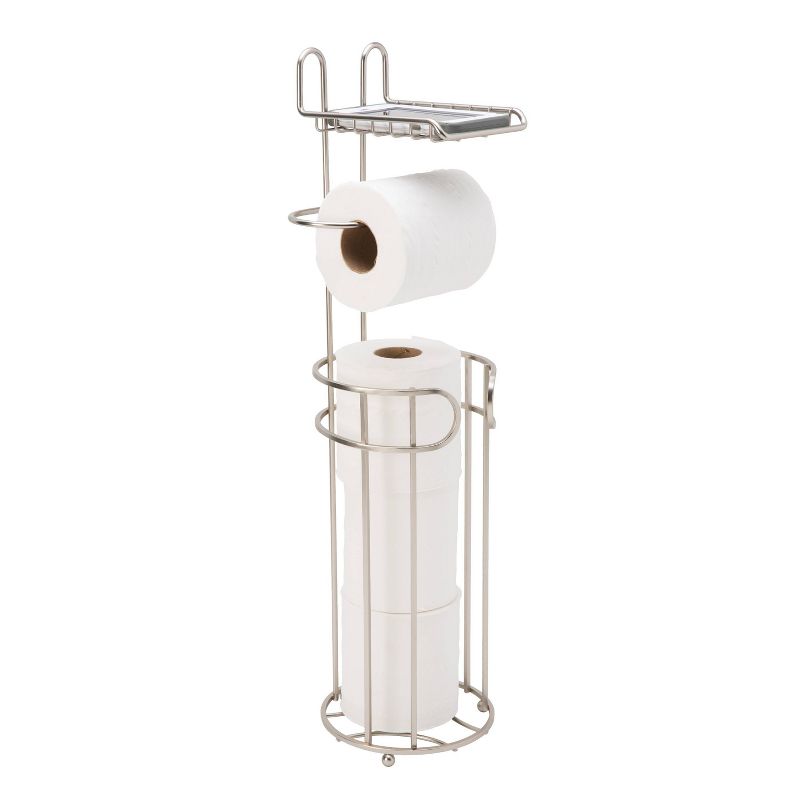 Round Wire Toilet Tissue Reserve with Dispenser and Phone Shelf Satin Nickel - Bath Bliss