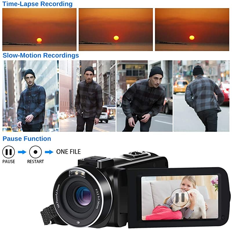 Camera 4K Camcorder Ultra HD 48MP Vlogging Camera for YouTube WiFi Night Vision Camcorder Touch Screen 16X Digital Zoom Vlog Camera Recorder with Microphone Remote Stabilizer Hood Batteries