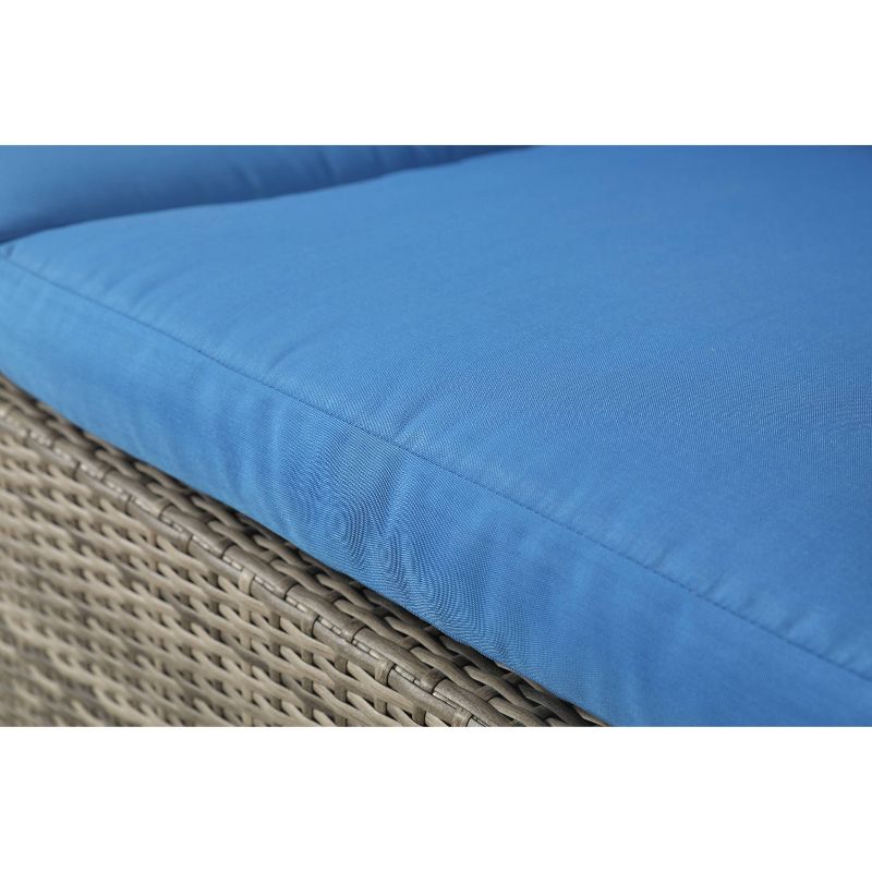 6pc Wicker Rattan Patio Sofa Set with Blue Cushions - Accent Furniture