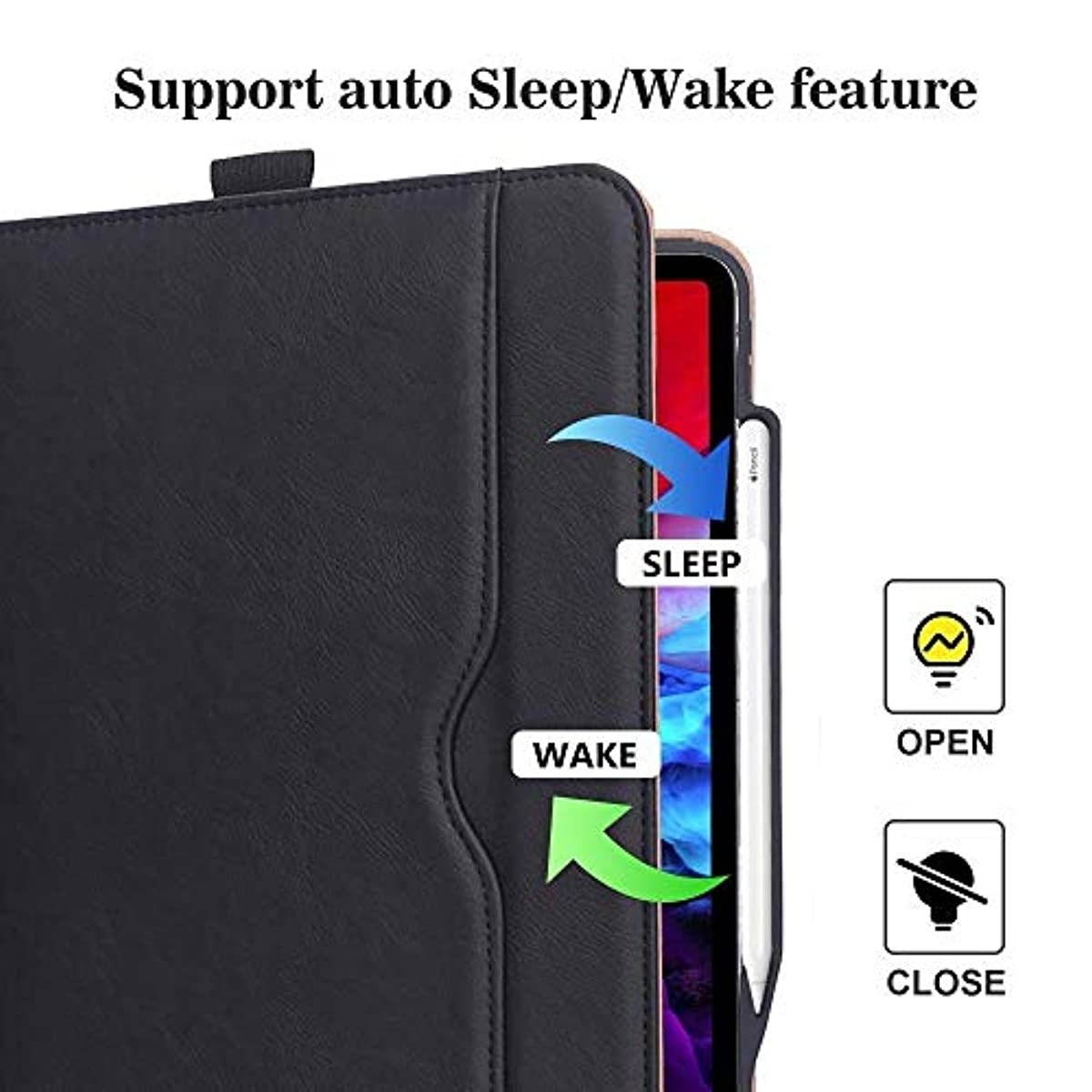 ProCase Black iPad Pro 12.9 Leather Case 4th Gen 2020 / 3rd Gen 2018 Bundle with Black Foldable Cell Phone Stand Tablet Stand