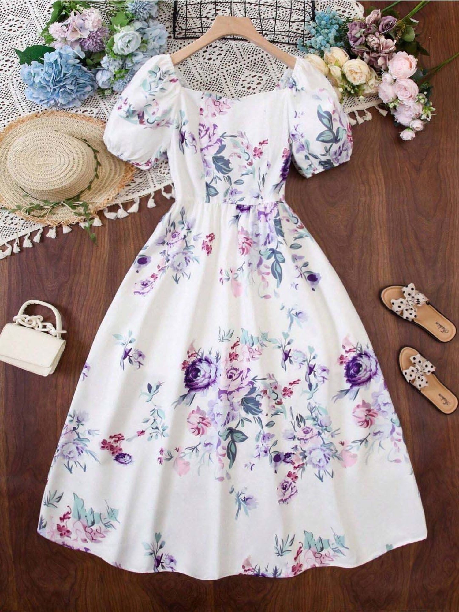 Bolly Lounge Girls White & Navy Floral Dress