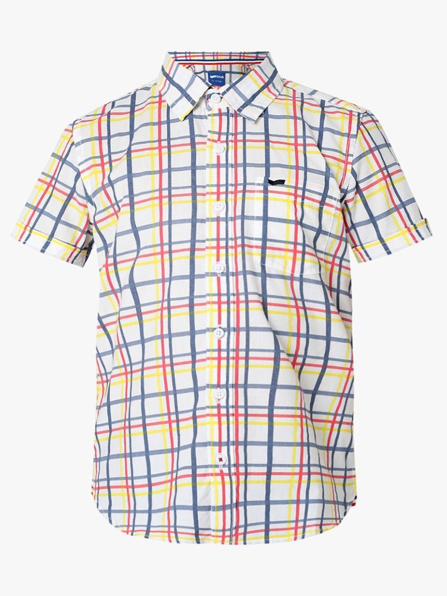 Gas Kids White & Red Cotton Chequered Shirt