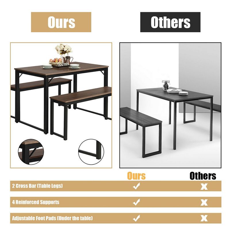 3pc Sanford Tan Wood Dining Nook Set Walnut Brown - Baxton Studio