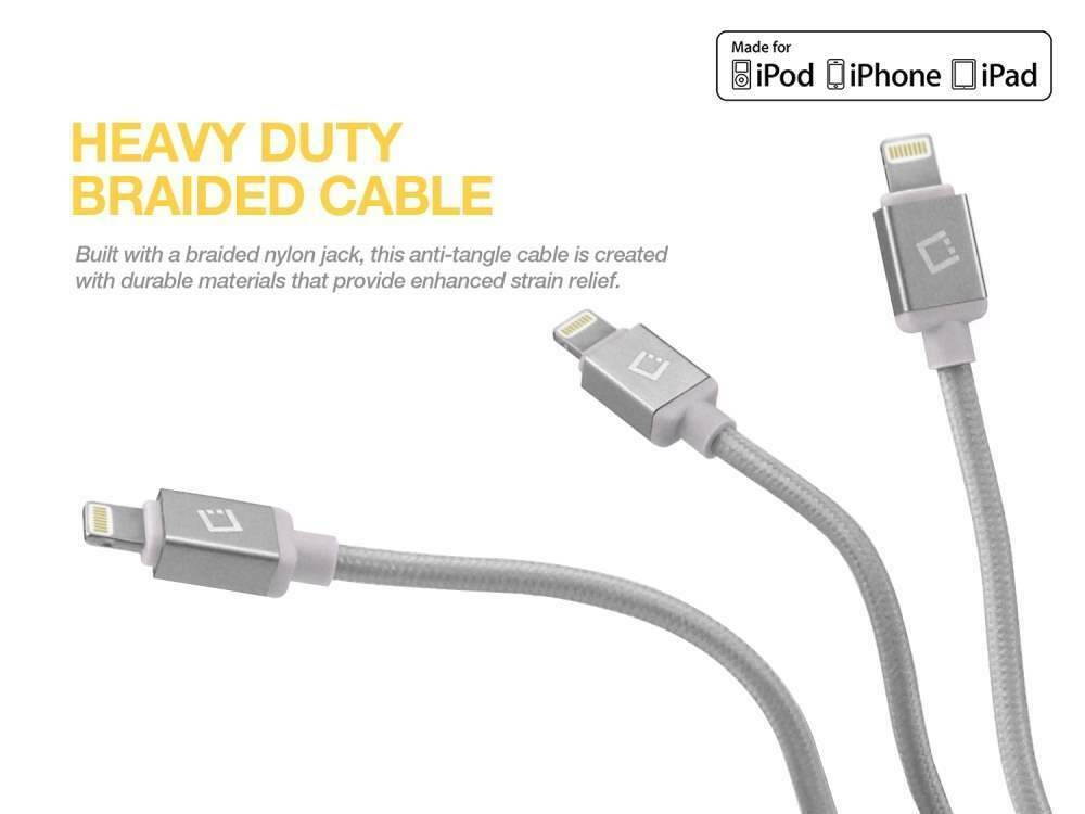 For iPhone iPad iPod Silver 10ft Lightning Braided USB Charger Data Sync Cable