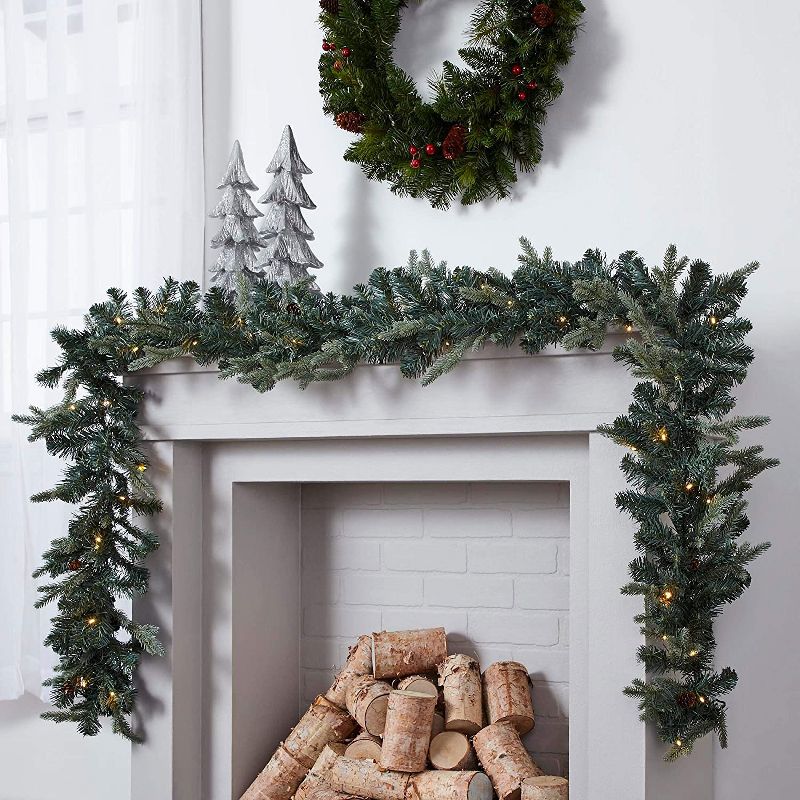 Noma Mini Pinecone 9 Foot Pre Lit 425 PE and PVC Pine Needle Christmas Garland Indoor and Outdoor Home Holiday Mantle Decor