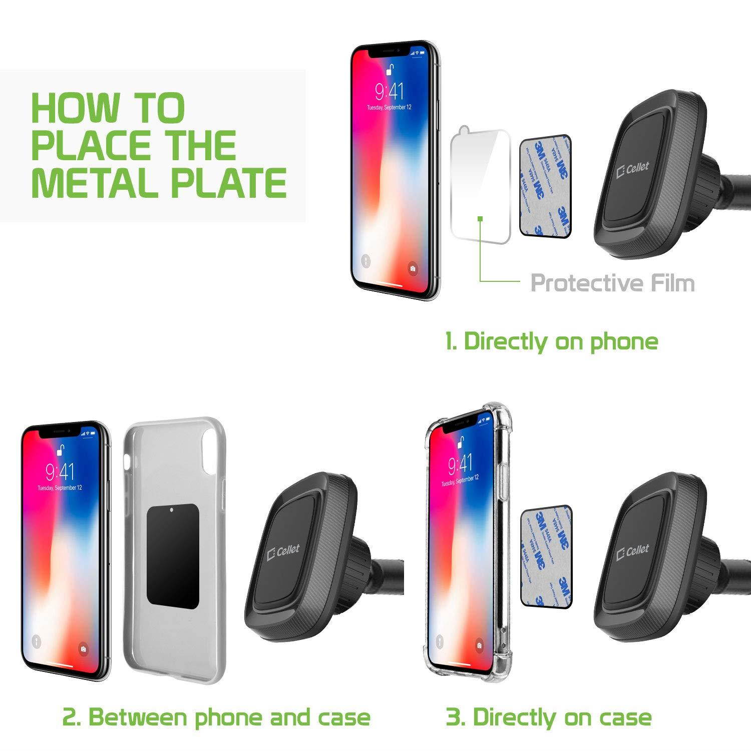 Magnetic Dashboard/Windshield Mount, Extra Strength Magnetic Car Dashboard/Windshield Mount with Flexible Gooseneck and Reusable Sticky Suction Pad for Smartphones by Cellet