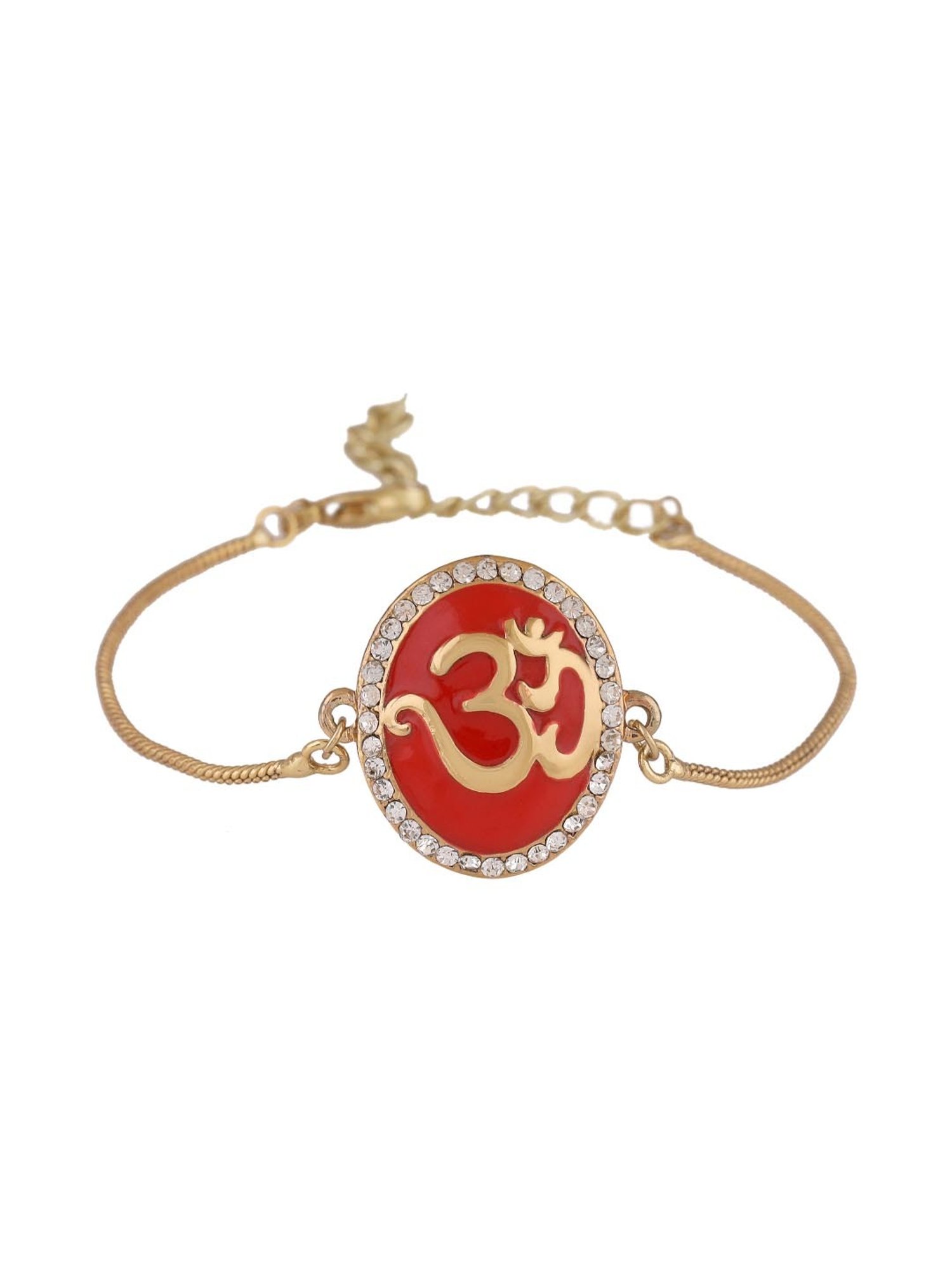 Estele Gold-Plated Eternal Om Bracelet with Red Enamel & Crystals for Women