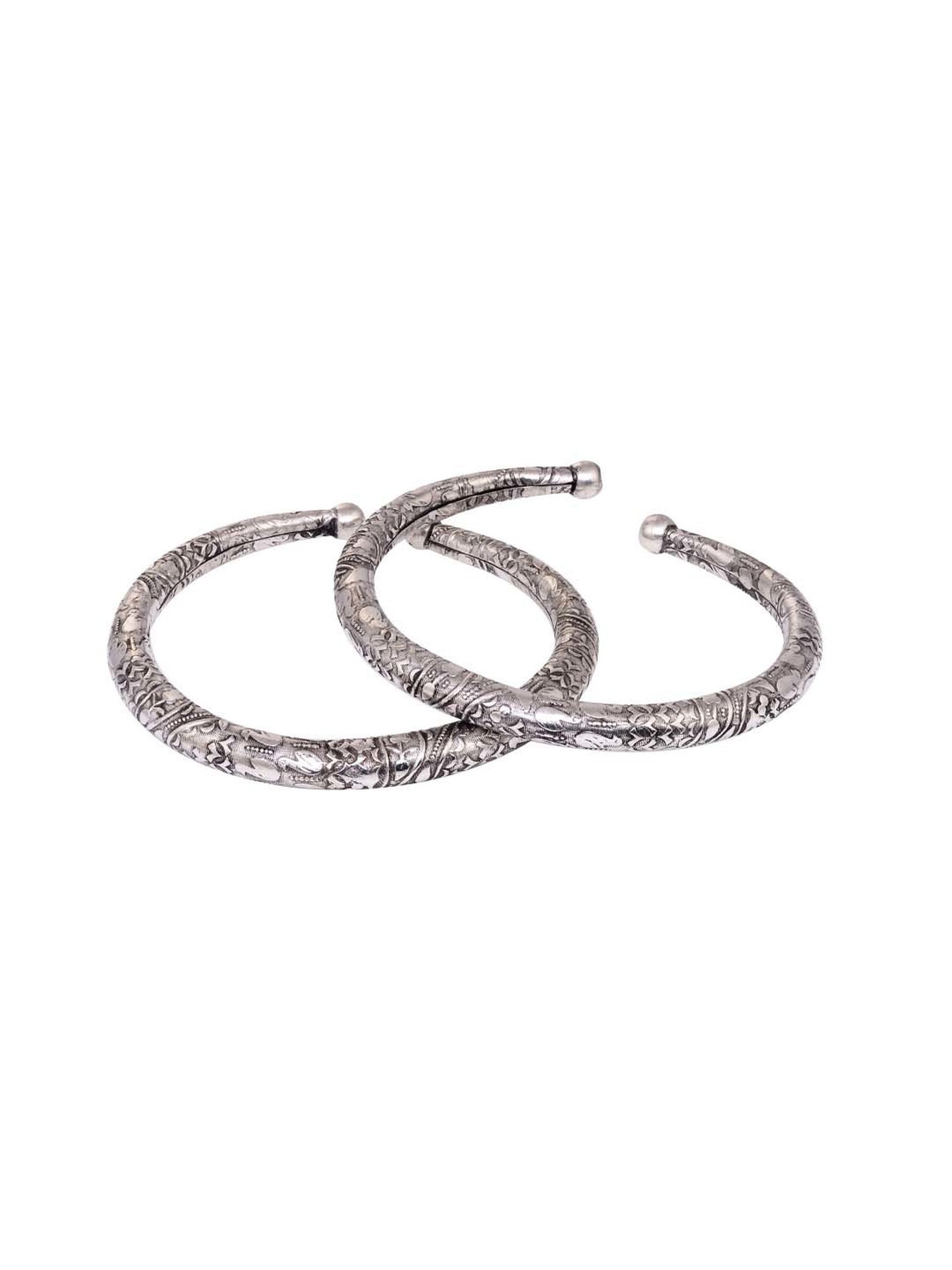 Saraf RS Jewellery Oxidized Silver-Plated Kada Payal Anklets - Set of 2