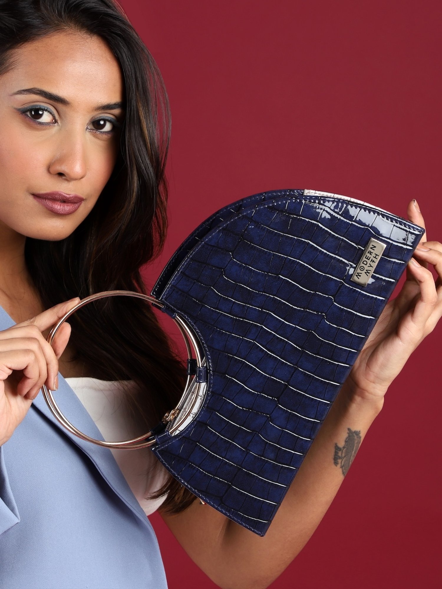 Modern Myth Blue Textured Medium Handbag