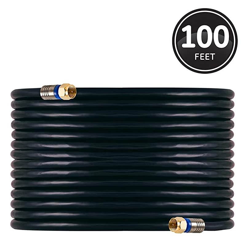 RG6 Coaxial Cable 100 ft FType Connectors Quad Shielded Coax Cable 3 GHz Digital InWall Rated Ideal for TV Antenna DVR VCR Satellite Cable Box Home Theater Black 34842