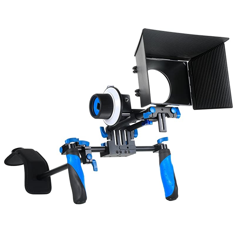 DSLR Rig Movie Kit Shoulder Mount Rig with Follow Focus and Matte Box for All DSLR Cameras and Video Camcorders