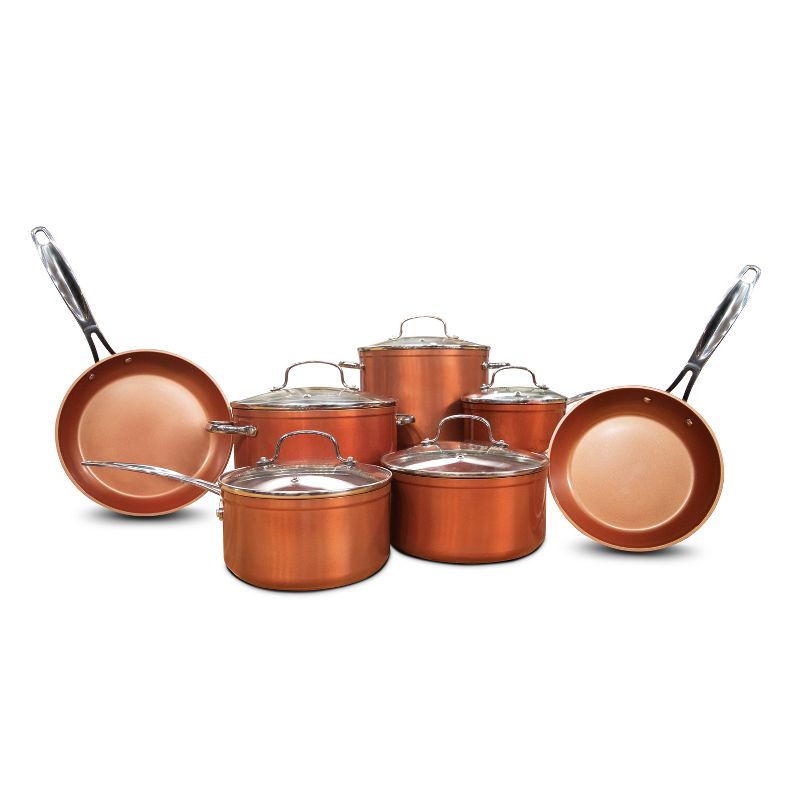 Nuwave Copper 12 Piece Ceramic Duralon Forged Cookware Set with Lids