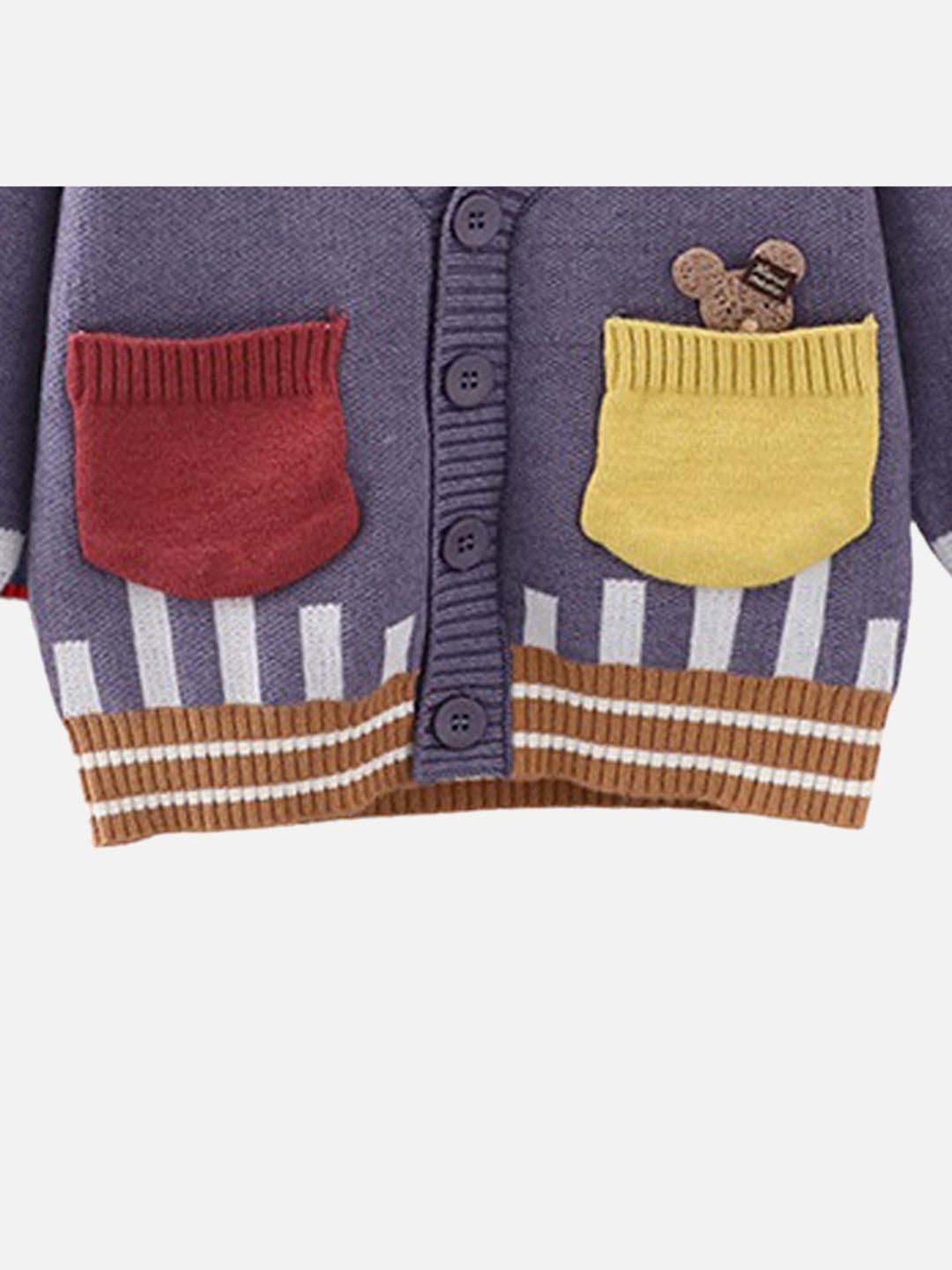 Little Surprise Box Purple Printed Full Sleeves Cardigan