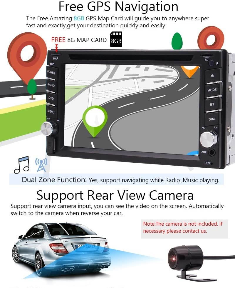 Double Din Car Stereo GPS Navigation System DVD Player Bluetooth 2 Din Car Radio Capacitive Touch Screen + Free Backup Camera Support SWC USB SD 1080P Wireless Remote Control Car Logo Multi Language